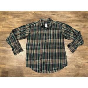 Patagonia Mens Plaid Neutral Green/Tan Buttondown Organic Cotton Shirt Sz M EUC